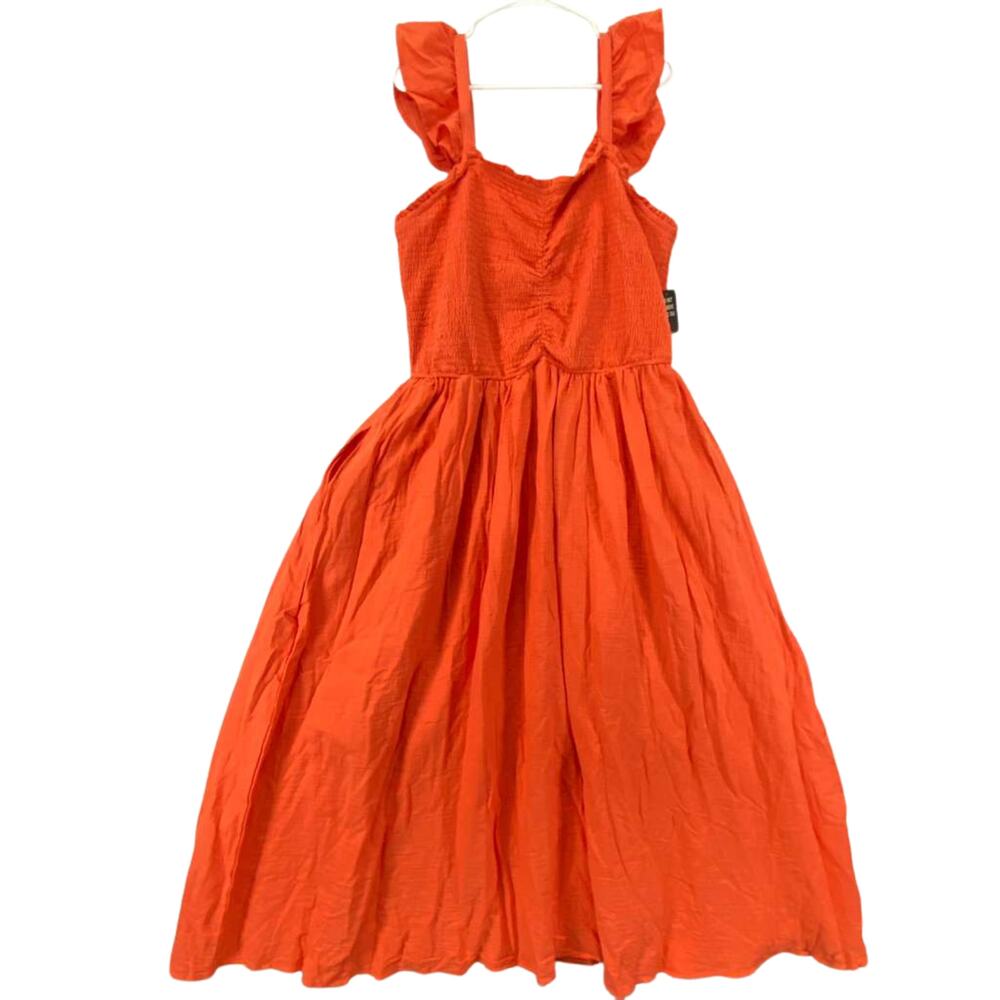 Ashley Stewart Orange Ruffled Midi Summer Dress Sz 18/20